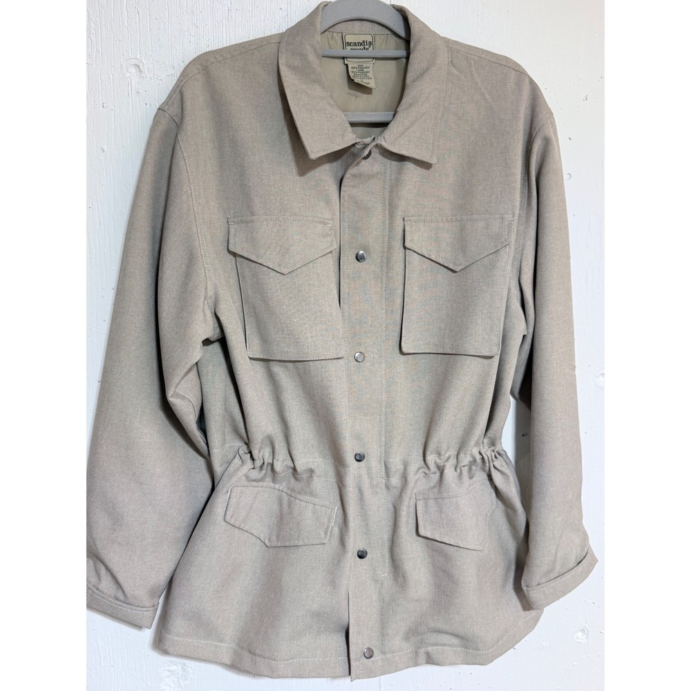 Scandia Woods Field Jacket Womens L Beige Polyester Utility Safari Coastal Chic
